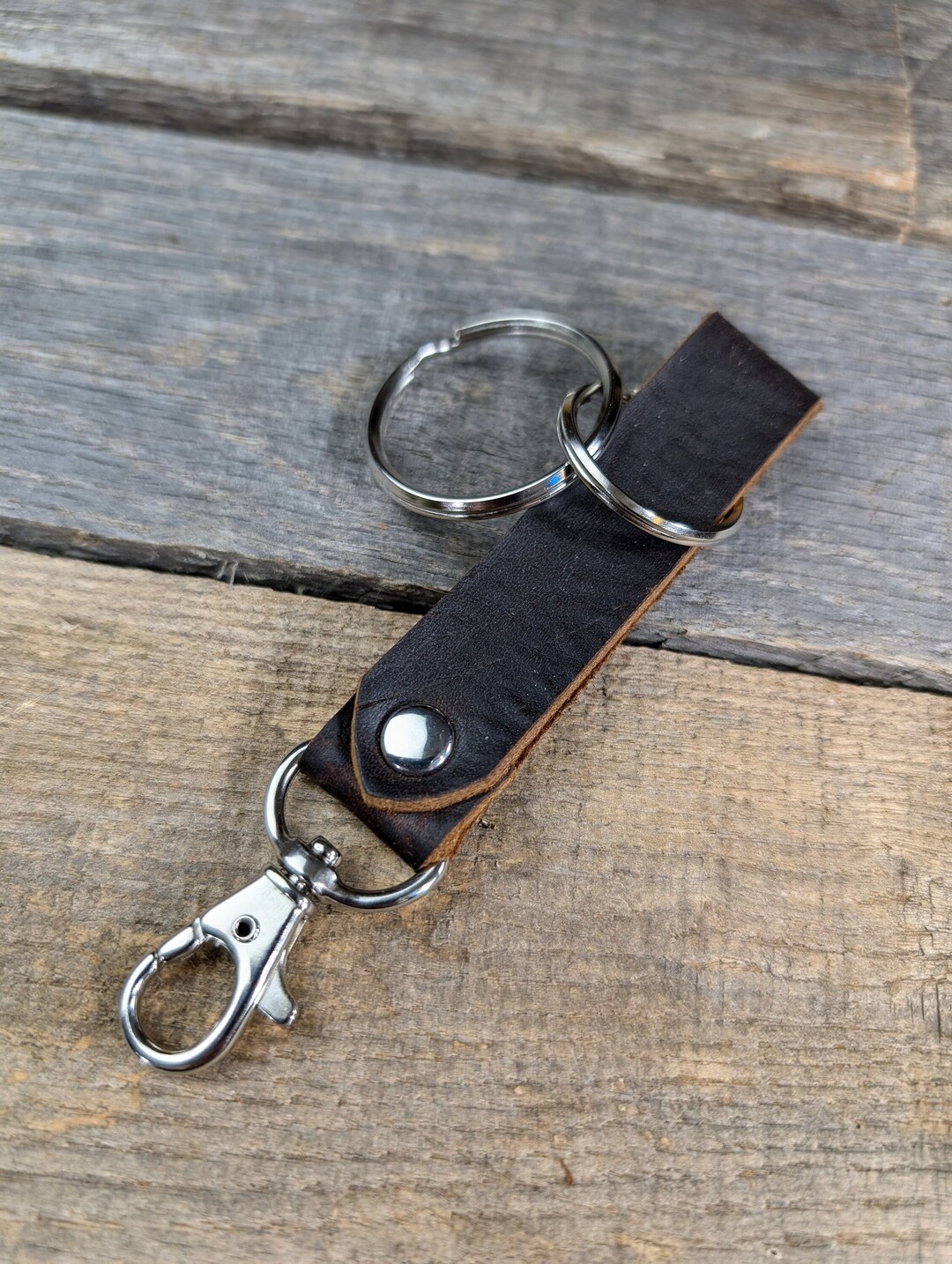 Brown Leather Keychain With Swivel Clasp Nickel Plated Key Ring - Etsy