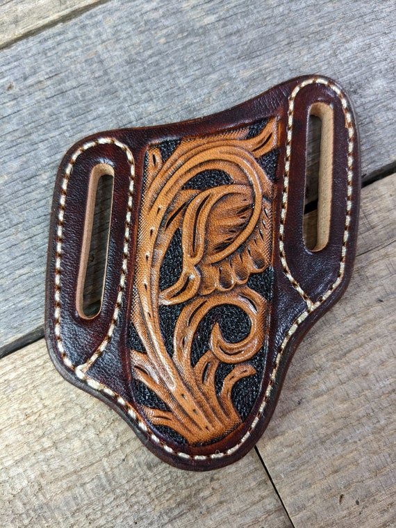 Tooled Leather Knife Sheath With Western Leaf Design for Etsy