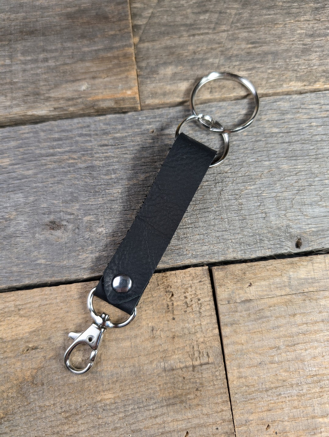 Black Leather Keychain With Swivel Clasp Nickel Plated Key Ring - Etsy