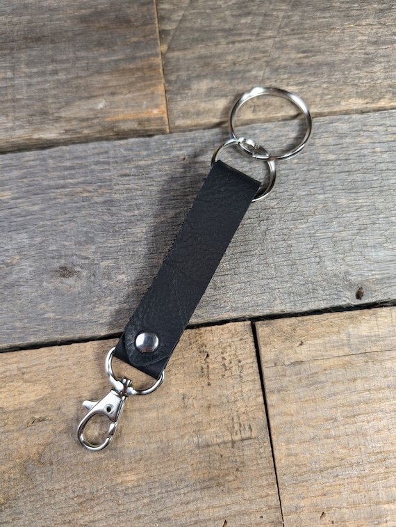 Black Leather Keychain With Swivel Clasp Nickel Plated Key Ring - Etsy
