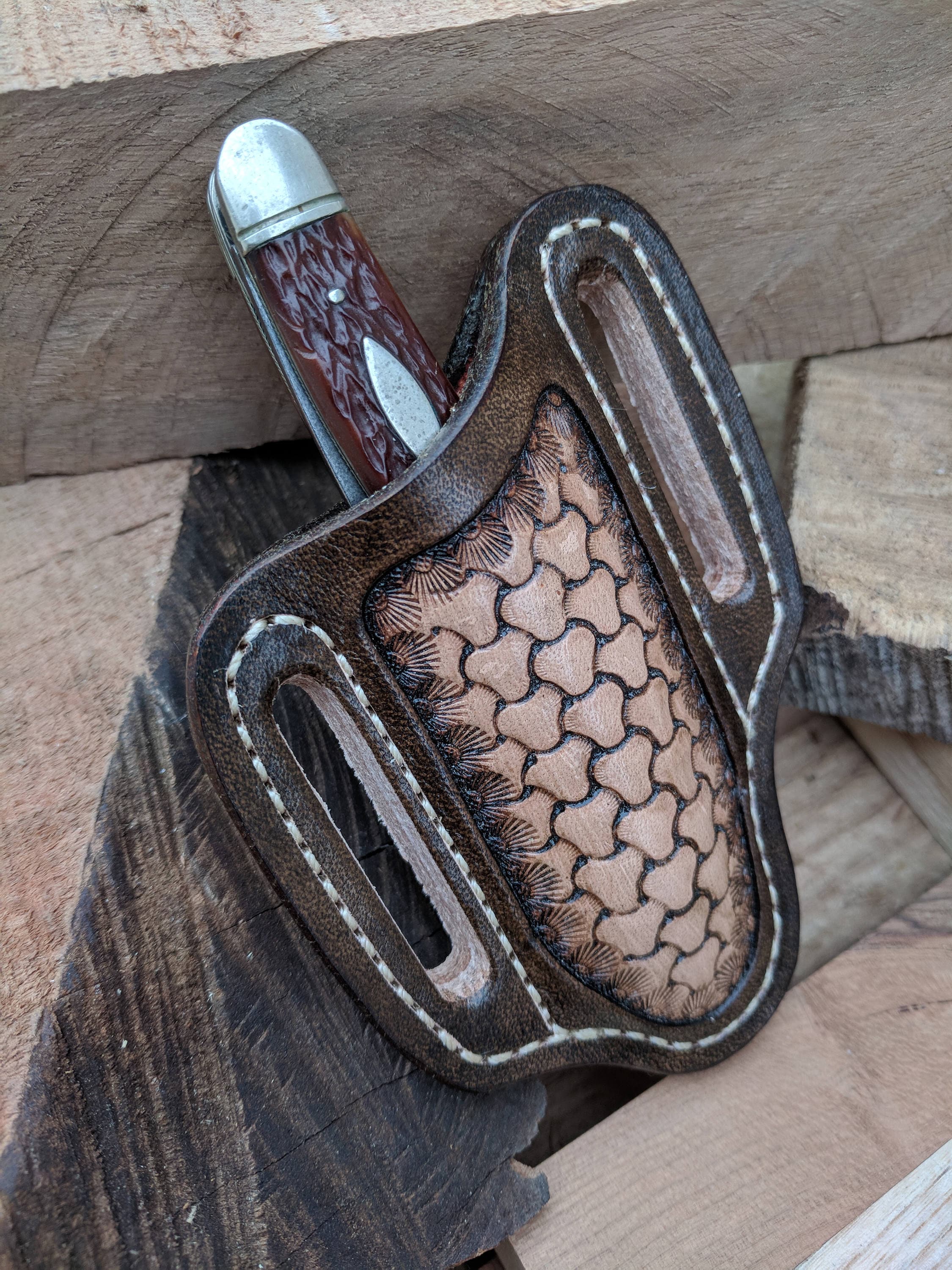 Custom Cowboy Leather Knife Sheaths With A Floral Pattern / Case ...