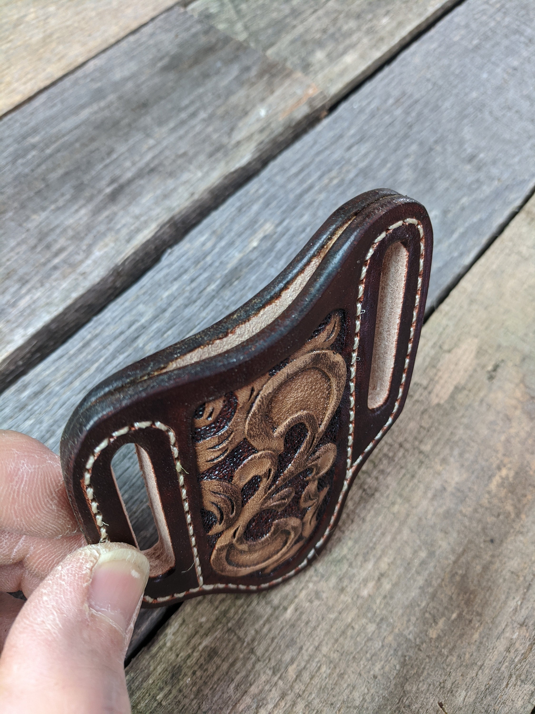 Hand Tooled Leather Knife Sheath with Western Scroll Design for Pocket ...