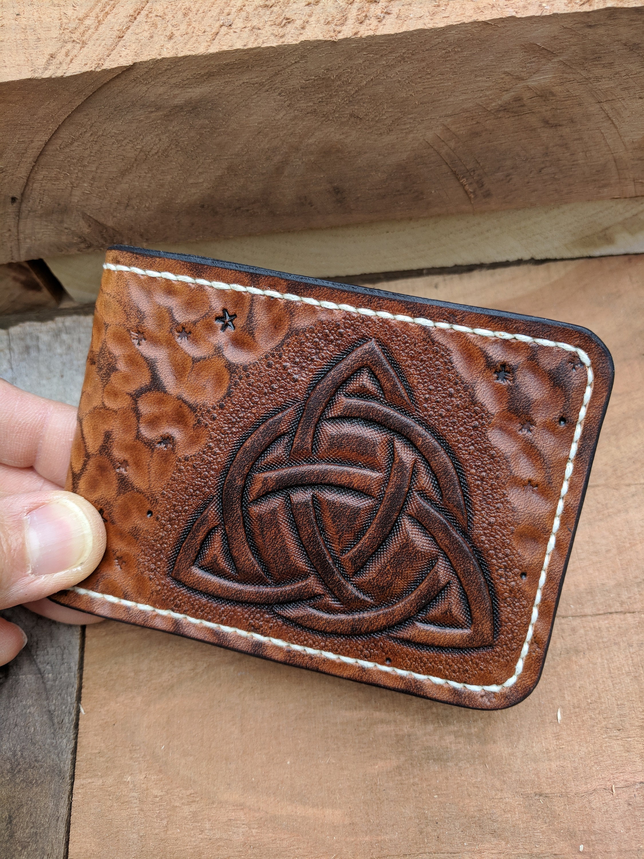 Mens Leather Wallet, Bifold Wallet with Celtic Trinity Knot and Celtic Knot  Designs, Leather Wallet Mens