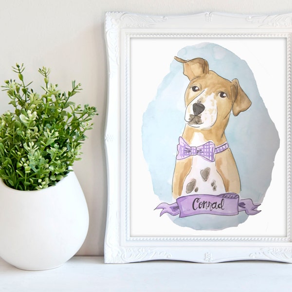 Custom Pet Portrait, Custom Pet Painting, Custom Handmade Watercolor Dog Painting,  Cat Painting, Father's Day Pet Illustration Gift (1 Pet)