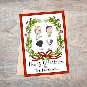 Custom Christmas Card, Custom Holiday Card, Custom Family Illustration, Custom Christmas Portrait, Custom Family Portrait, Red and Green