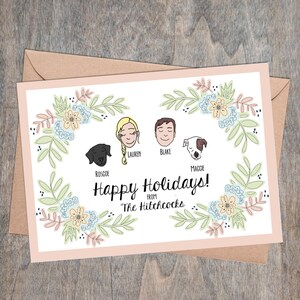 Carte de Noël personnalisée, carte de vacances sur mesure, Illustration de famille, Portrait de famille, pêche et bleu