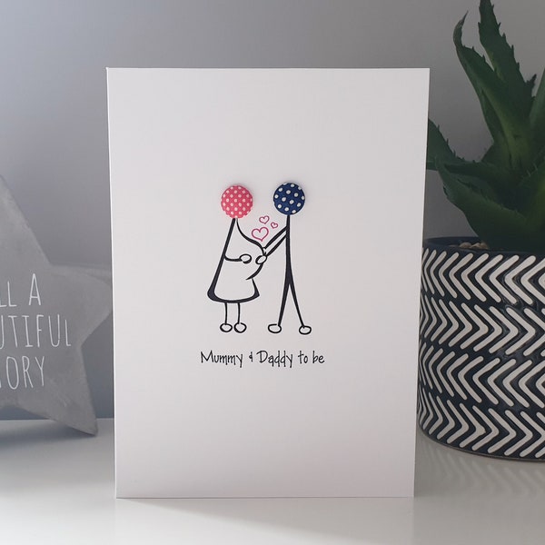 Handmade Stick Figure Mummy and Daddy To Be Card, New Parents Card, Pregnancy Card