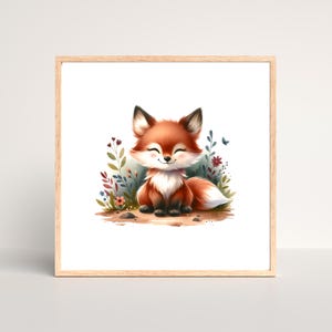 Digitales Kinderposter Fuchs | Babyzimmer Deko Tiere | Poster Blumenfeld | Kinderzimmer Wandbild | Sofort-Download | Geschenk zur Geburt