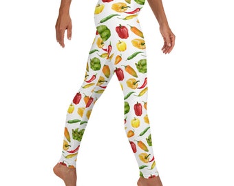 Pepper Leggings, Gardening Leggings, White Vegetable Pants, Gift for Her, Plant Lover Gift, Gardener Leggings