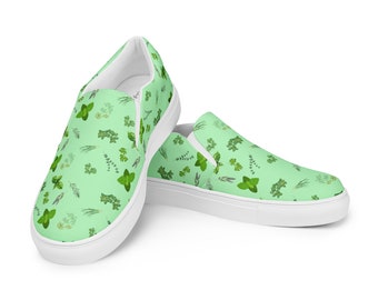 Gardening Shoes, Cute Green Shoes with Herbs, Women’s slip-on canvas shoes, Plant Lover Gift, Unique Sneakers