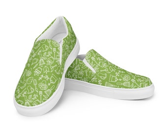 Cute gardening shoes, Green women’s slip-on canvas shoes, Comfortable Sneakers, Plant Lover gift