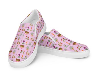Pink Garden Shoes, Women’s slip-on canvas shoes, Cute Gardening Sneakers