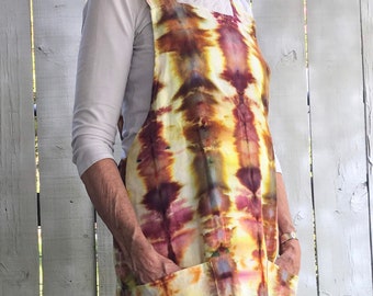 Ice Dyed 100% Linen Japanese Apron/ Ready to Ship/One of a Kind/Made in US