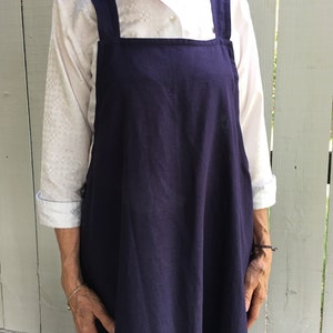 Navy Crossback Apron in Linen Blend Fabric