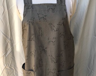 DOG PRINT Cotton Canvas Japanese Apron, Made In USA, Ready to Ship