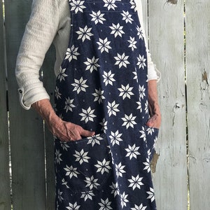 Dark Navy Print Cotton Japanese Apron made in US ready to ship