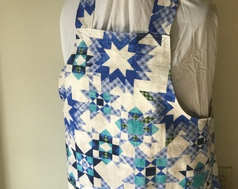 Quilt Print Japanese Apron Ready to Ship Made in USA