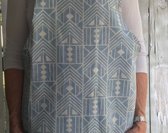 Pale Blue Geometric Japanese Apron, Cotton Twill