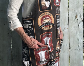 Coffee Print Japanese Apron made in USA/ready to ship