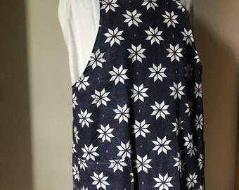 Dark Navy Print Cotton Japanese Apron made in US ready to ship