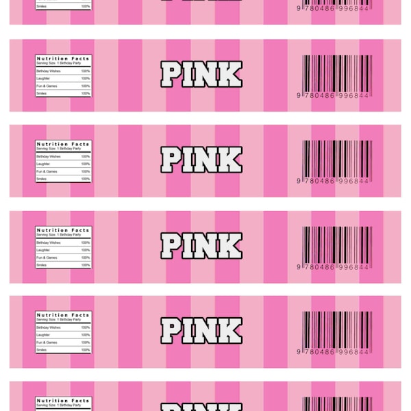Victorias Secret Pink Inspired Water Bottle Labels