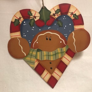 Heart Shaped Candy Cane Gingerbread Ornament