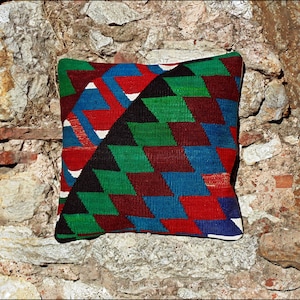 Unique Pattern Handmade Decorative Pillow Cover, Boho Turkish Kilim Pillow Case, Vintage Pillow, Rustic Decor, Ottoman Pillow Case (DI)
