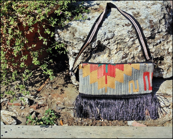 Modernized Boho Handmade Rug Tote Bag. Vintage Ki… - image 1