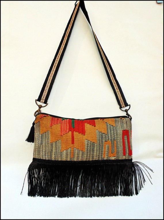 Modernized Boho Handmade Rug Tote Bag. Vintage Ki… - image 2
