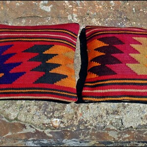 Set of 2 kilim Pillow Case, Unique Vintage Pattern Handmade Decorative Pillow Cover, Boho Kilim Pillow Case, Rustic, Ottoman PillowCase (BK)