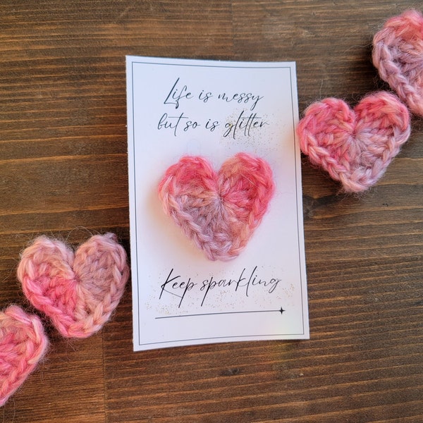 Life is Messy Pocket Hug Heart | Positive Support Gift | Recognition Gift | Crochet Heart Card | Keep Sparkling Card
