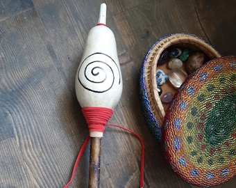 SOLSTICE Shamanic Gourd Rattle, Journey Rattle, Ceremonial Rattle, Medicine Rattle