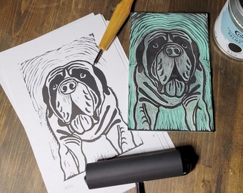Limited Edition English Mastiff Print | Hand Printed Linocut | Mastiff Wall Art | English Mastiff Gift