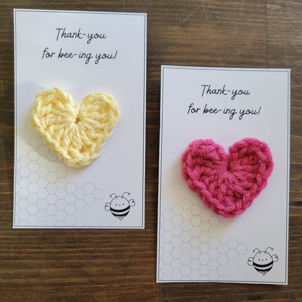 Thank-you for Bee ing you Card | Crochet Pocket Heart Token | Mothers Day Card | Recognition Gift | Thank-you Gift | Bee Card