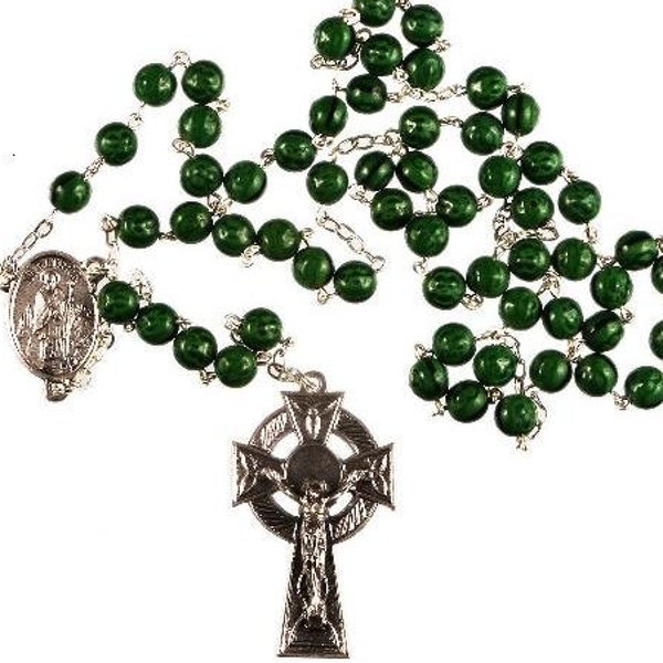Saint Patrick Rosary Beads. Green Irish Rosary Beads. Hand made Rosary Beads. Celtic Cross Crucifix. Strong Rosary. St Patrick's Day Gift