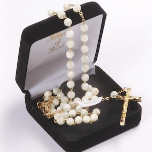 Real Mother of Pearl Rosary Beads. Hand Made Pearl Rosary Beads. A Perfect Holy Communion Present.