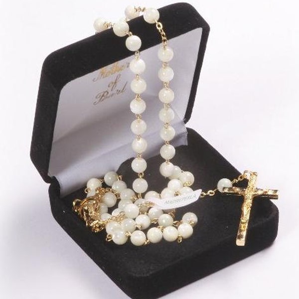 Echte Perlmutt Rosenkranz Perlen. Handgemachte Perlen Rosenkranz Perlen. Ein perfektes Geschenk zur Heiligen Kommunion.