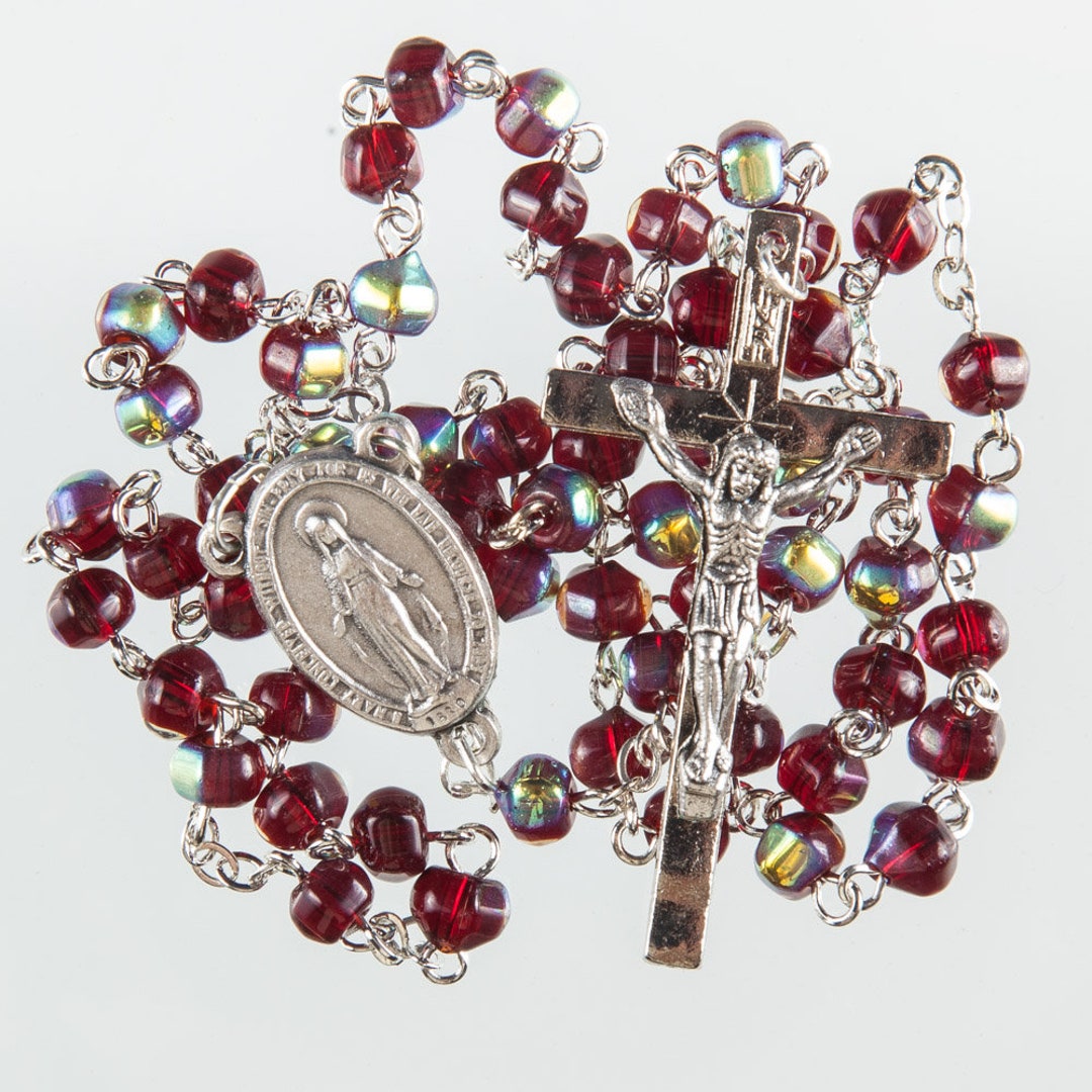 Red Crystal Rosary Beads. Extra Strong Hand Made Rosary. Perfect for