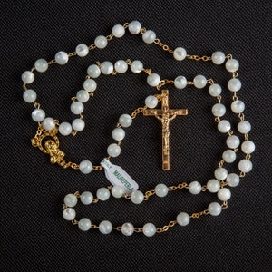 Hand Made Mother of Pearl Rosary Beads. A Perfect Holy Communion, Baptism or Confirmation Gift.