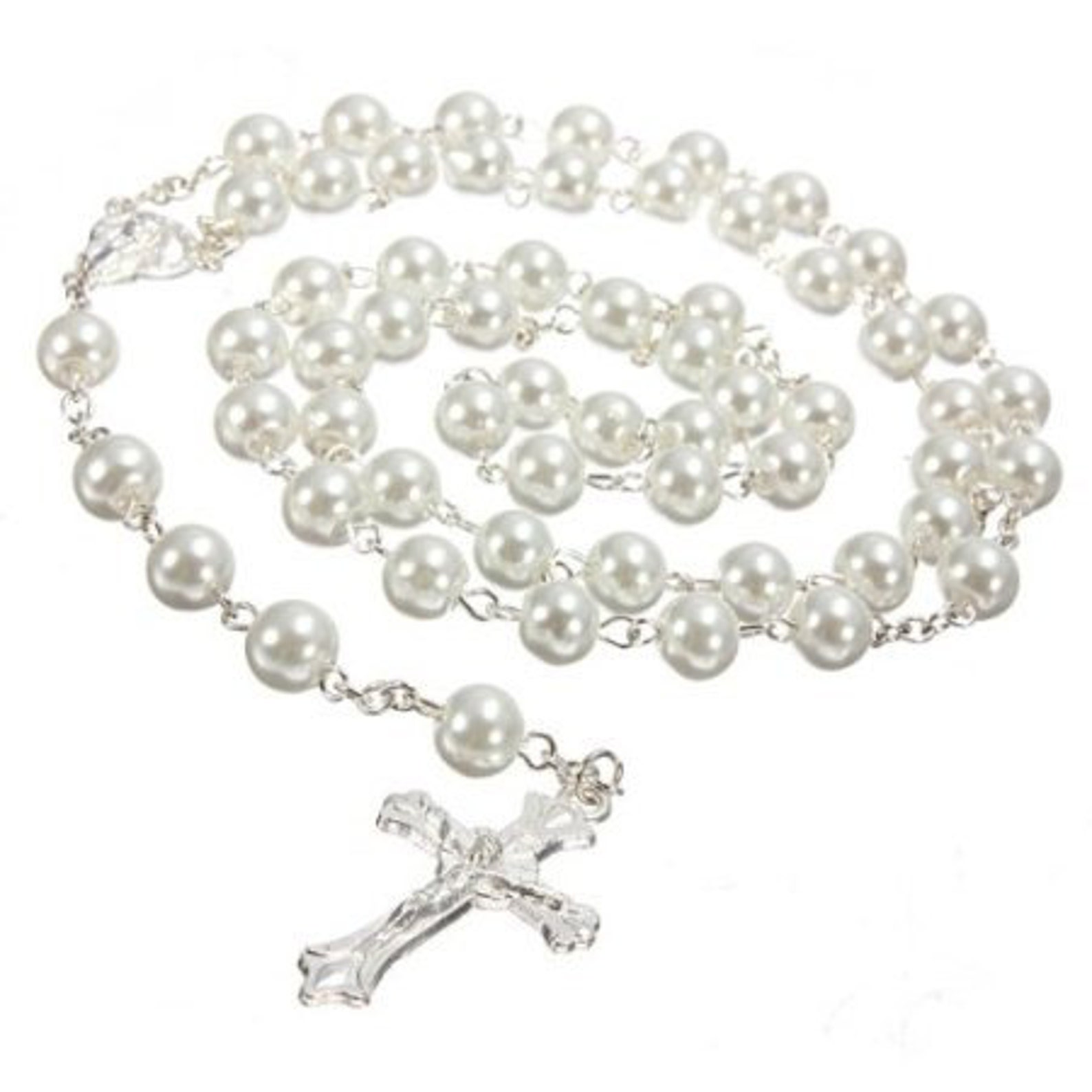 White Pearl Rosary Beads. Pearl Rosary Beads. Holy Communion Gift.hand