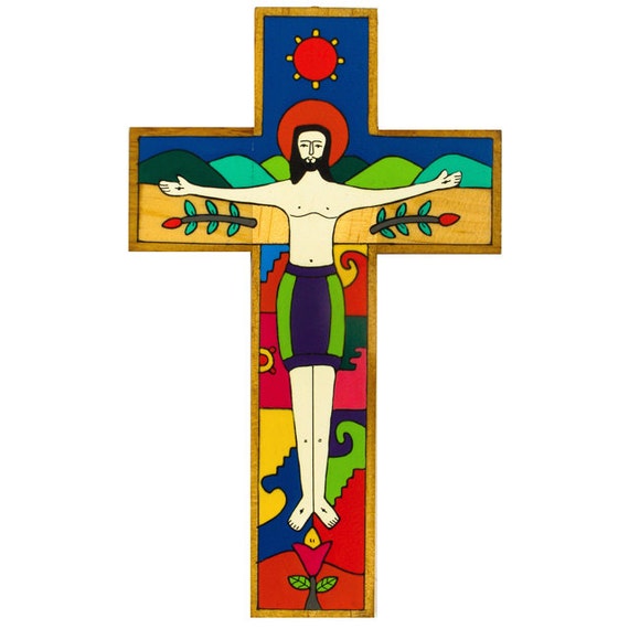 Crucifijo de pared hecho a mano, crucifijo católico de madera para  decoración del hogar, crucifijo de 13.75 pulgadas, Jesús en la cruz,  decoración