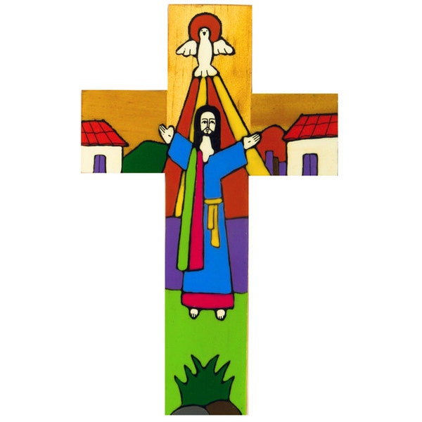 Risen Christ crucifix. Hand painted Christ is Risen cross. Wooden cross made by hand 6"(15cms)