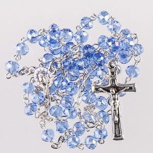 Rosary Beads.Blue Crystal Rosary. Small and Delicate Beads. Great Gift for Holy Communion.