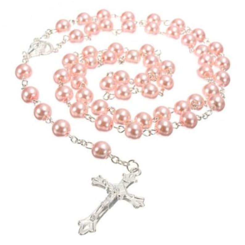 Pink Pearl Rosary Beads. Ornate Rosary Beads. Lovely First Etsy UK