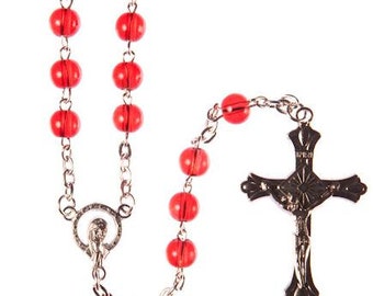 Red Rosary Beads. Round Red Glass Beads. Strong Rosary Beads. Lovely set of rosary beads