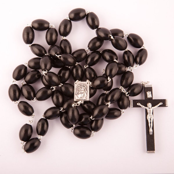 Large Black Wood Bead Rosary. Rosary Made by Hand