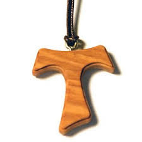 Wood Tau Cross Pendant. Tau Cross. Tau Cross Crucifix on a long cord.