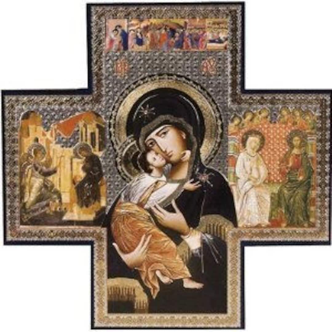 Beautiful Gold Foil Icon of Our Lady and the Child Jesus. 6"x6"(15cms X ...