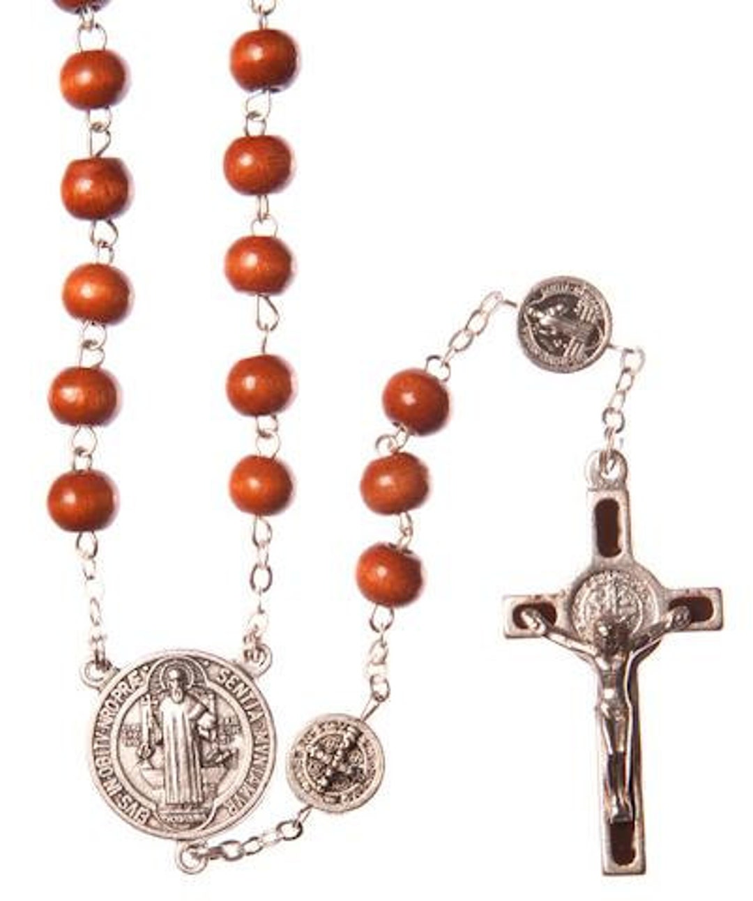 thumbnail: Nazareth Store Houten Rozenkrans - St Benedictus Massief Houten Kralen Ketting