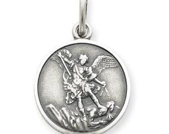 Sterling Silver Saint Michael Medal. 5/8" (16mm) Diameter. St Michael the Archangel . Patron Saint of Police Officers.